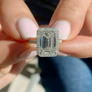 GIMELIS 5.05 CT Emerald Cut Lab Grown Diamond Ring, Diamond Engagement Ring for Women Halo Ring, Anniversary Gift, Diamond Ring for Women