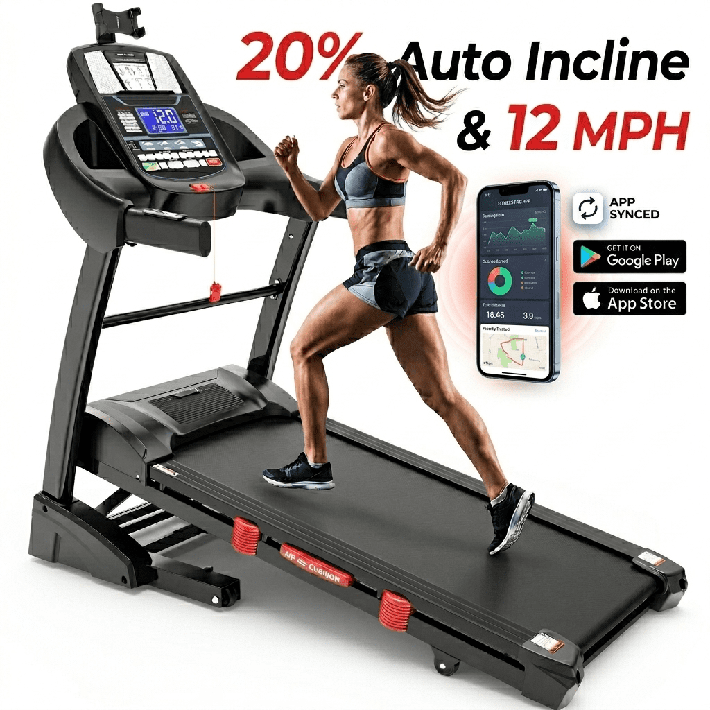 5.05HP 20% Auto Incline Treadmill for Home, 10 MPH 400 lbs Capacity, Portable Foldable Treadmill with 18"x 50"Running Area, HiFi Bluetooth Speaker, APP Control, Running Walking Electric Treadmill