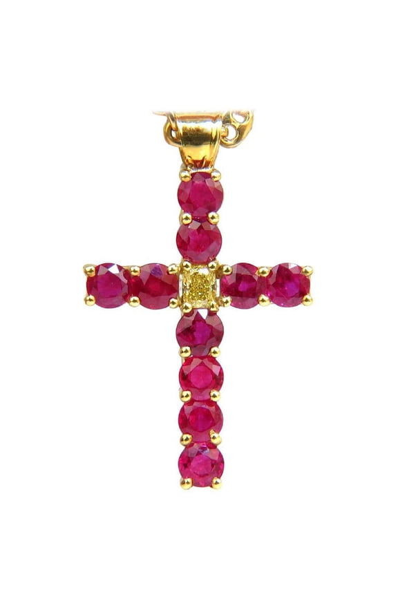 5.07CT BRILLIANT NATURAL FANCY YELLOW BLOOD RUBY DIAMOND CROSS PENDANT