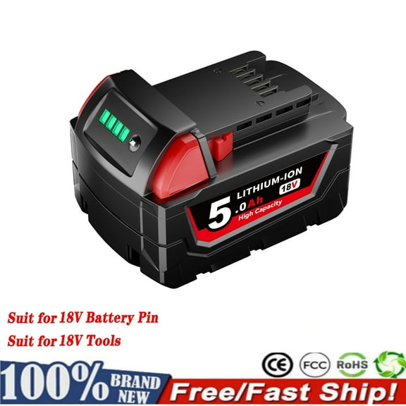 5.0Ah 18v M18 Battery Replacement for Milwouke 18Volt Li-on Battery 48-11-1850 48-11-1860, Compatible with original M18 Cordless Power Tools,with LED