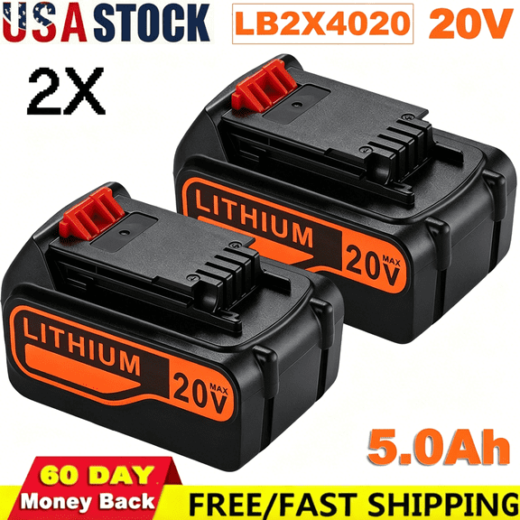5.0Ah 20V 2pack LB2X4020 Lithium Ion Replacement Battery for Black and Decker Universally Compatible with 20V LBXR20 LB20 LBX20 LBXR2020-OPE LBXR20B-2 LB2X4020