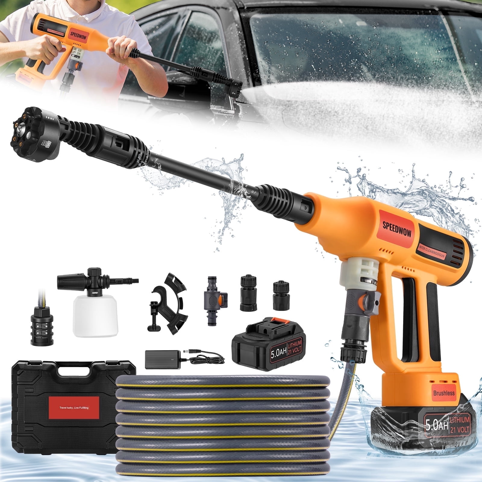 SPEEDWOW Upgraded 1060 PSI Cordless Pressure Washer, 2.8 GPM High Power Washer with Brushless Motor, 6-in-1 Adjustable Nozzle, Portable Power Cleaner for Car, RV, Railing & Yard