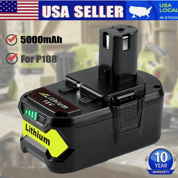 5.0Ah P108 18V Repalcement for Ryobi 18V Lithium Battery P102 P105 P108 P109 Compatible with Ryobi Battery Cordless Tools