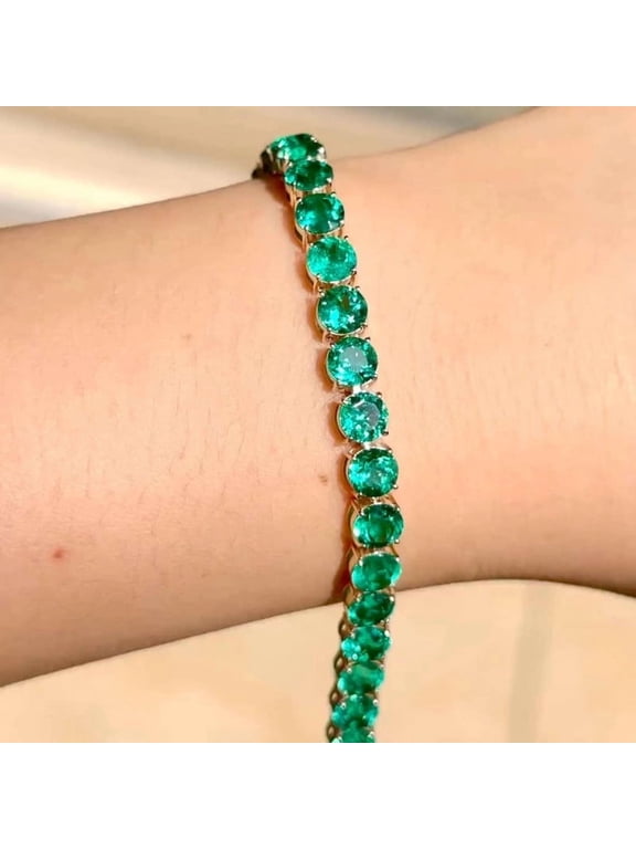 5.0MM Round Cut Lab-Created Emerald Tennis Bracelet in 925 Sterling Silver for Her