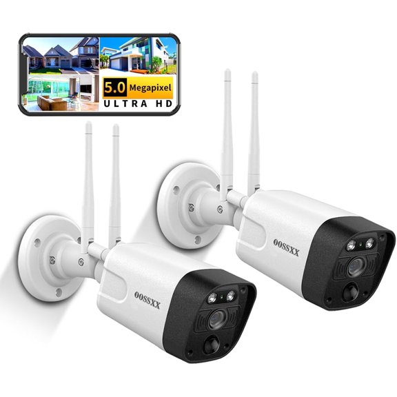 (5.0MP & 130 Ultra Wide-Angle) 2-Way Audio PIR Detection Dual Antennas Enhance WiFi Security Wireless Camera System Outdoor Wireless Security Camera, Home Surveillance Bullet Exterior Cameras