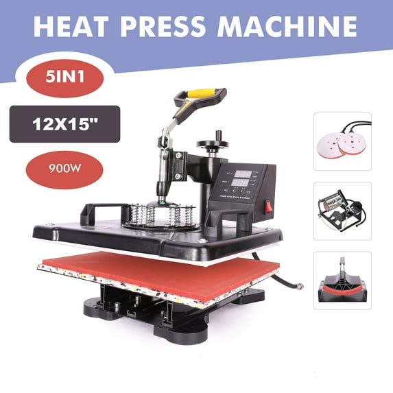 5 in 1 12" X 15" Dual LED monitor Heat Press 360 Degree Swivel Heat Press Machine Multifunction Sublimation Combo T Shirt Press Machine for Mug Hat Plate Cap Mouse Pad (Basic 5 in 1)