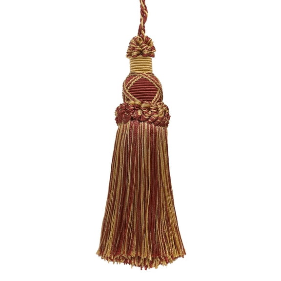 5 1/2" (14cm) Key Tassel, 4" (10cm) Loop with Criss Cross Design # KTIC,, Burgundy Gold Red #1253 (Carmine Red, Yellow Gold, Dark Red) Set of 2