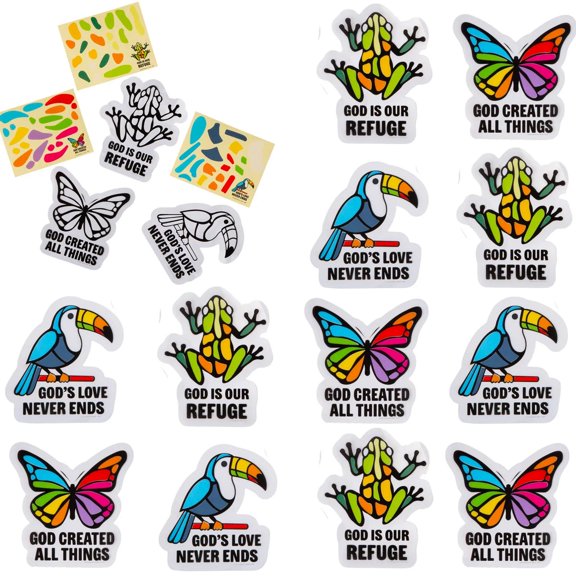 5 1/2" - 6" Rainforest VBS Frog, Butterfly & Toucan Window Clings Craft Kit - Makes 12