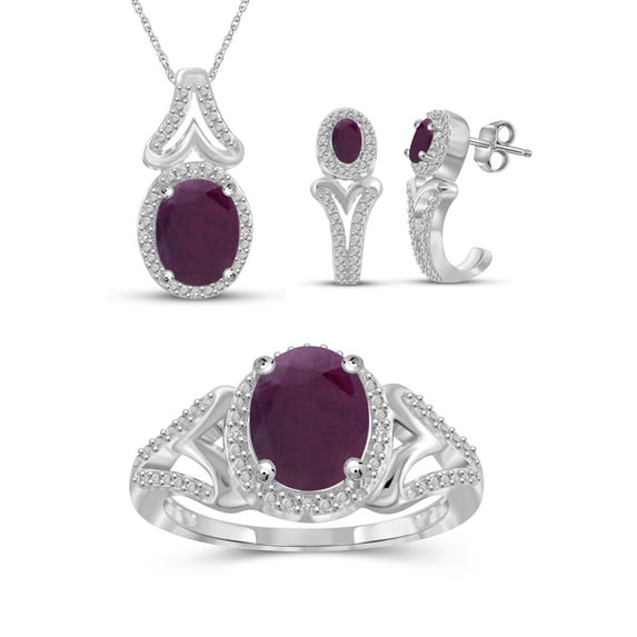 5 1/2 Carat T.G.W. Ruby And White Diamond Accent Sterling Silver 3-Piece Jewelry set