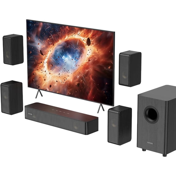 5.1.2 Channel Soundbar System With 4 Wired Speakers And Subwoofer