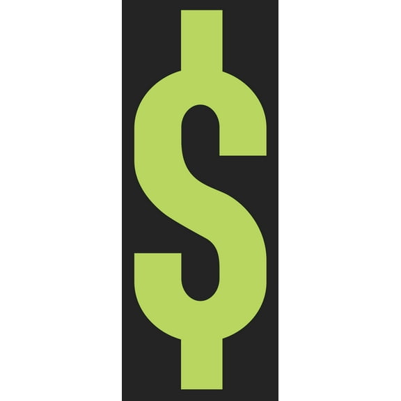 SSWBasics 5 1/2" Windshield Numbers And Symbols - Neon Green/Black - "$" - 3W x 5 1/2H - Pack of 12