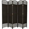thumbnail image 1 of 5 1/2 ft. Tall Faux Rattan Fiber Weave Privacy Screen Room Divider - Black- 5 Panel, 1 of 1