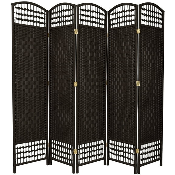 5 1/2 ft. Tall Faux Rattan Fiber Weave Privacy Screen Room Divider - Black- 5 Panel