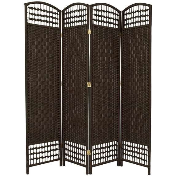 5 1/2 ft. Tall Faux Rattan Fiber Weave Privacy Screen Room Divider - Dark Mocha - 4 Panel