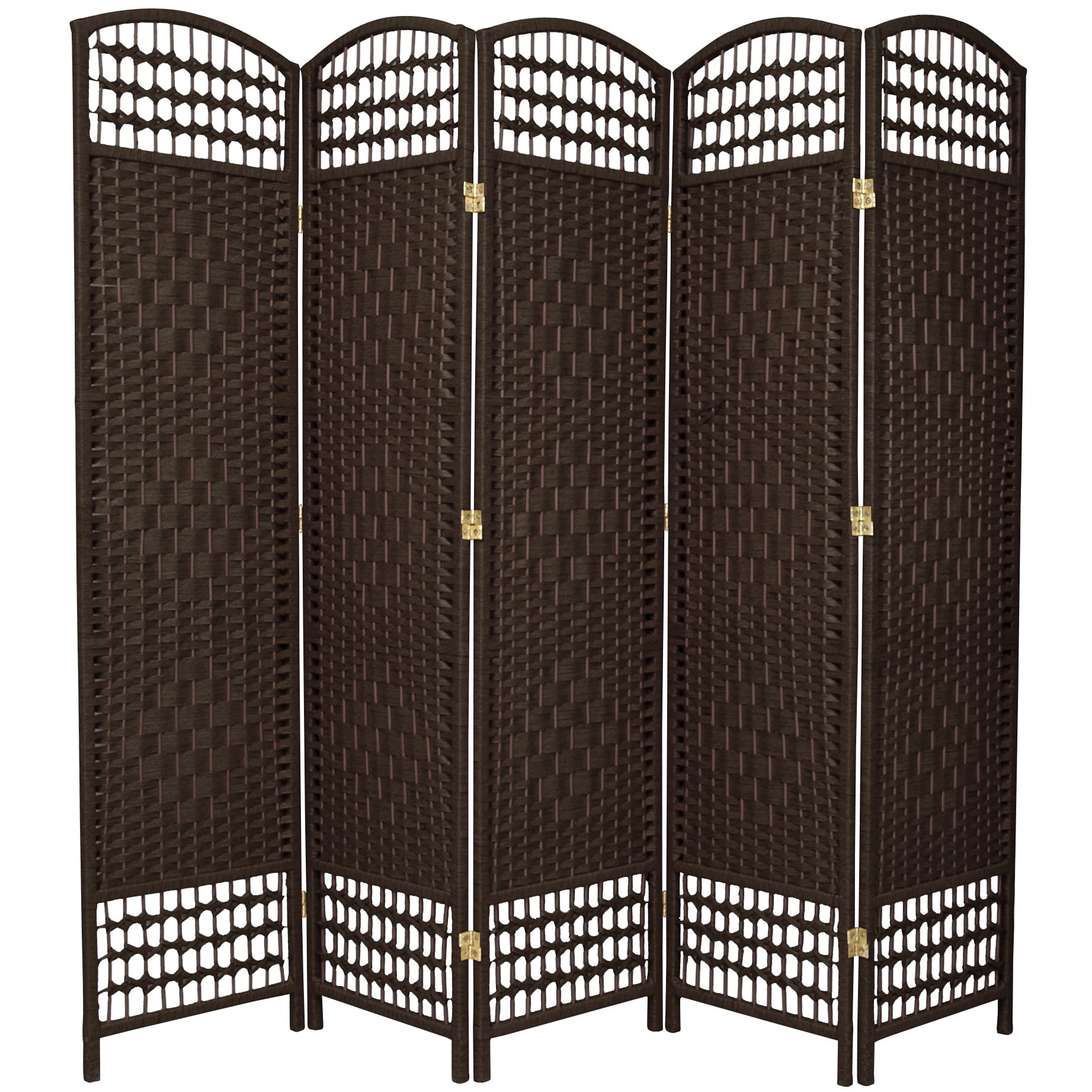 5 1/2 ft. Tall Faux Rattan Fiber Weave Privacy Screen Room Divider - Dark Mocha - 5 Panel