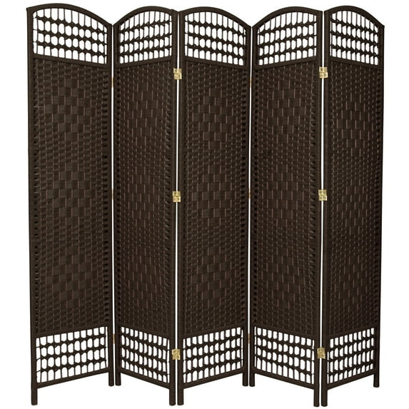 5 1/2 ft. Tall Faux Rattan Fiber Weave Privacy Screen Room Divider - Dark Mocha - 5 Panel