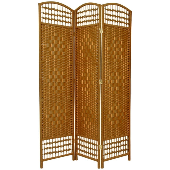 5 1/2 ft. Tall Faux Rattan Fiber Weave Privacy Screen Room Divider - Light Beige - 3 Panel