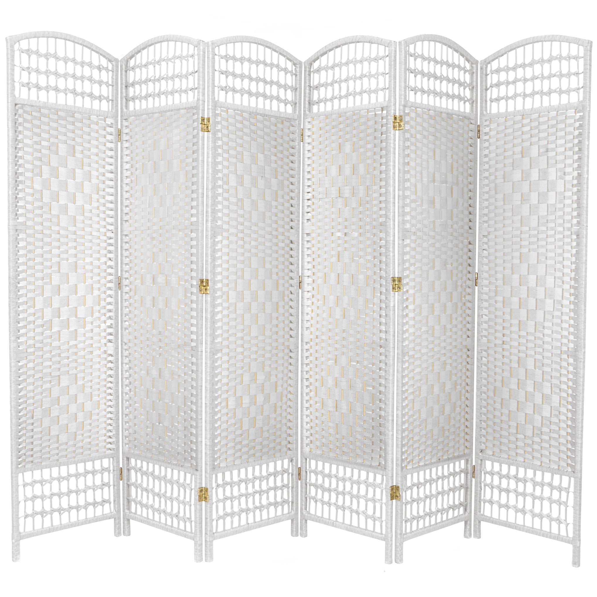 5 1/2 ft. Tall Faux Rattan Fiber Weave Privacy Screen Room Divider - White - 6 Panel