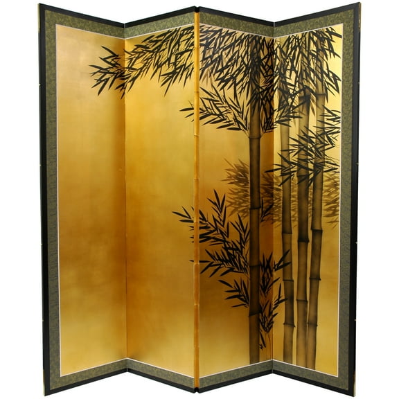 5 1/2 ft. Tall Handpainted Goldleaf Chinese Silk Wall Art Screen - Bamboo