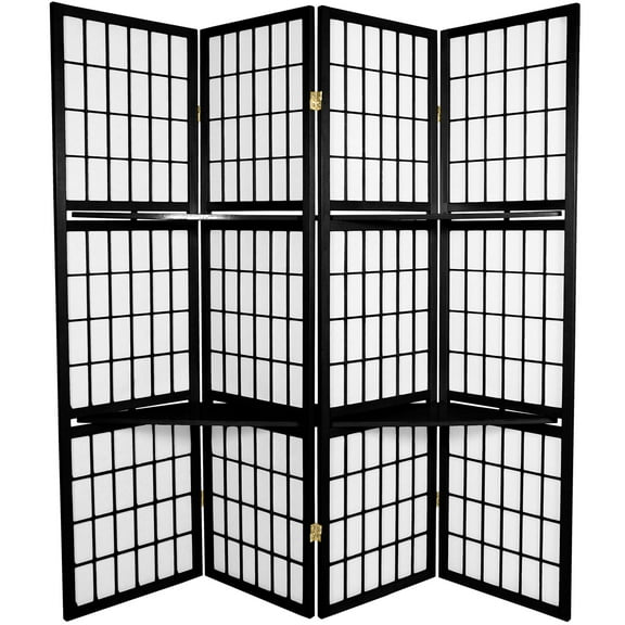 5 1/2 ft. Tall Japanese Window Pane Lattice Shelf Unit Screen - Black - 4 Panels