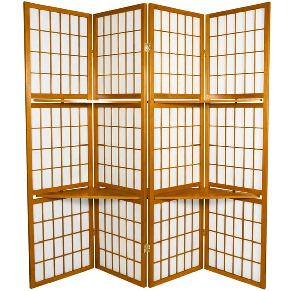 5 1/2 ft. Tall Japanese Window Pane Lattice Shelf Unit Screen - Honey - 4 Panels