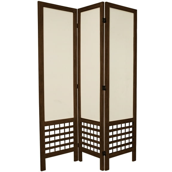5 1/2 ft. Tall Wood Frame Fabric Panel Screen Room Divider - Burnt Brown - 3 Panel