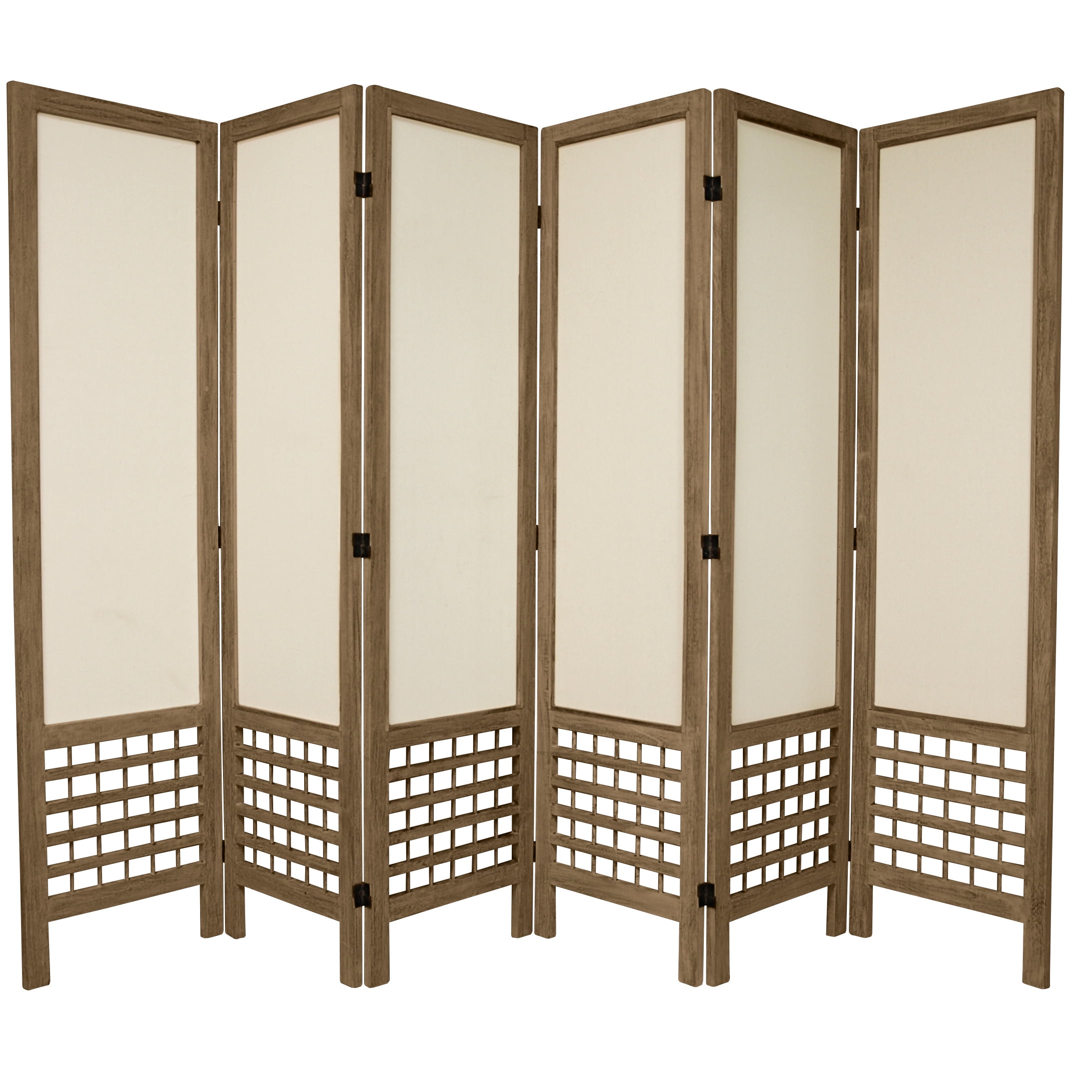5 1/2 ft. Tall Wood Frame Fabric Panel Screen Room Divider - Burnt Grey - 6 Panel