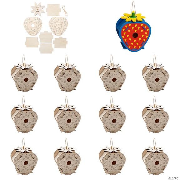 5 1/2" x 6 1/2" DIY Unfinished Wood Love in Bloom Strawberry Birdhouses – 12 Pieces