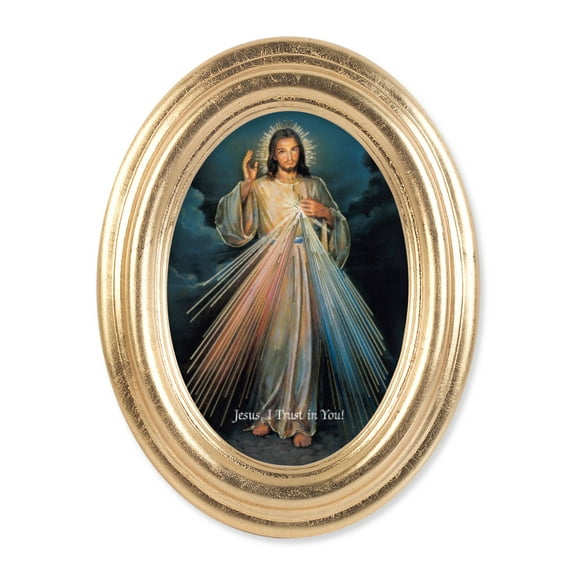 5-1/2" x 7" Oval Gold Leaf Frame with a Divine Mercy Print