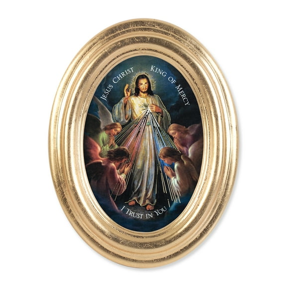 5-1/2" x 7" Oval Gold Leaf Frame with a Jesus King of Mercy Print