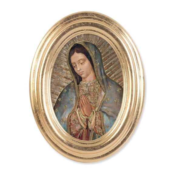 5-1/2" x 7" Oval Gold Leaf Frame with a Our Lady of Guadalupe Print