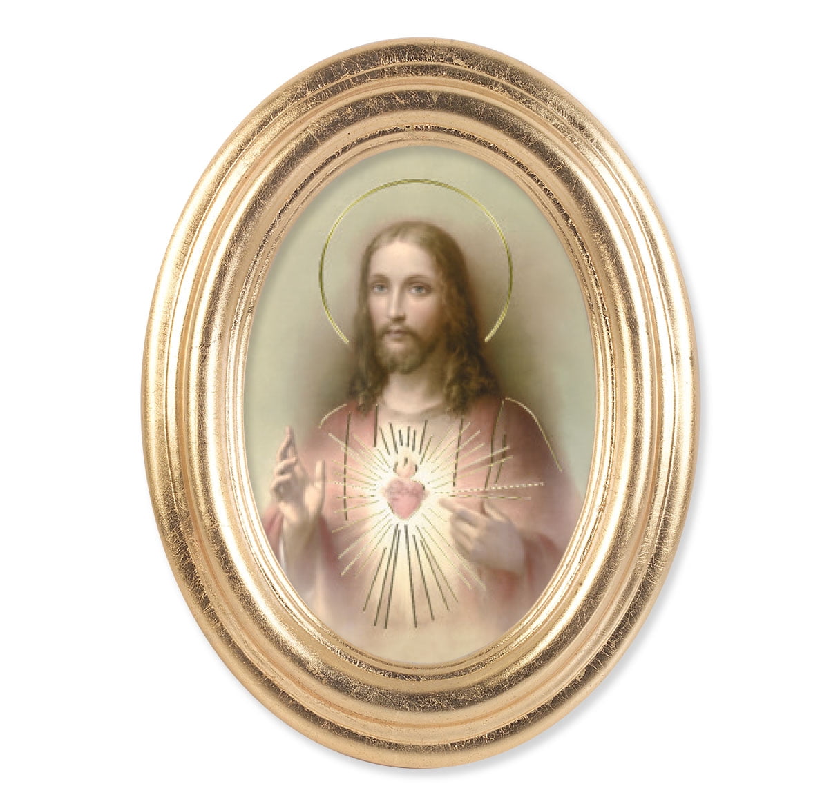 5-1/2" x 7" Oval Gold Leaf Frame with a Sacred Heart of Jesus Print ...