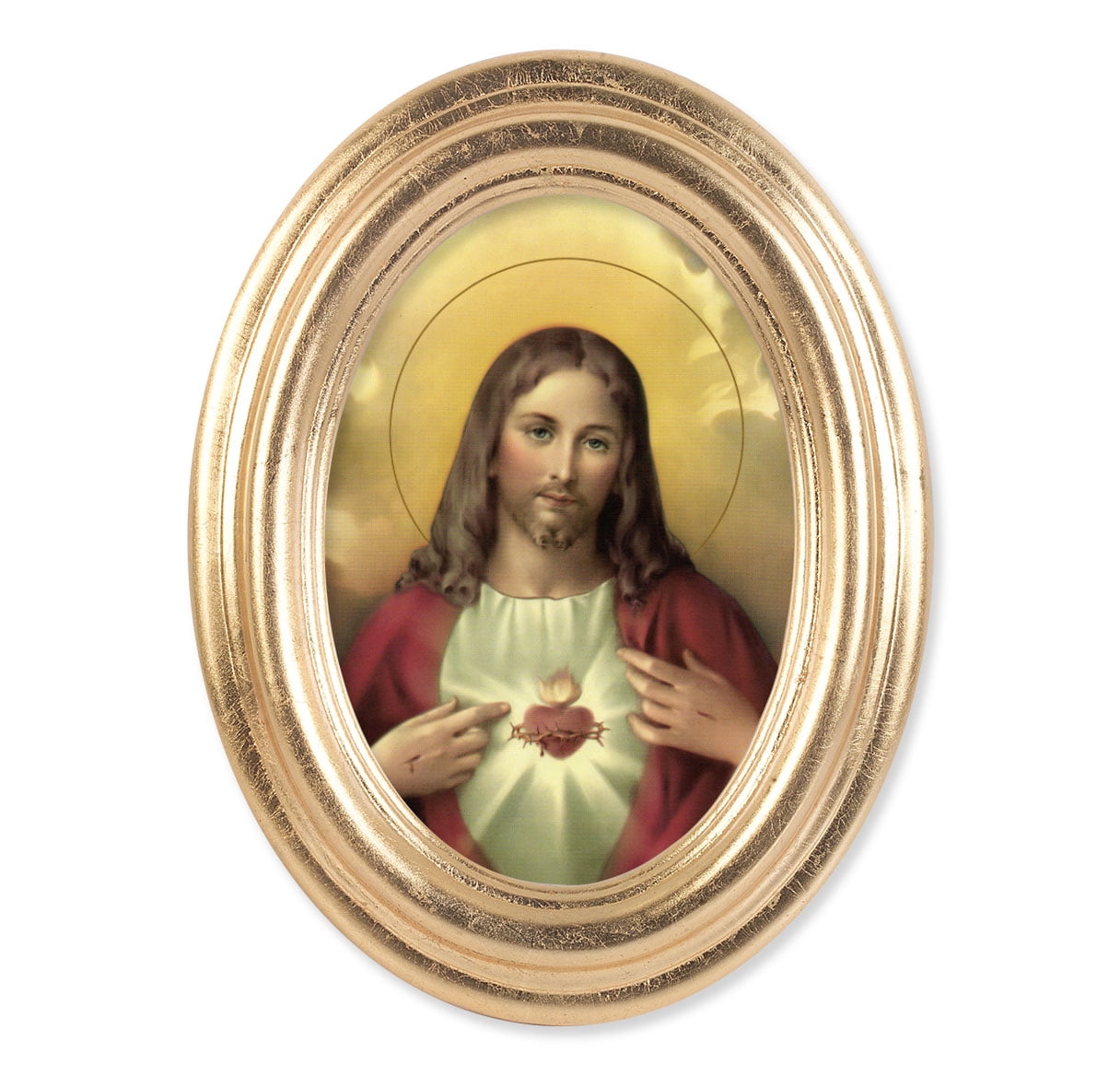 5-1/2" x 7" Oval Gold Leaf Frame with a Sacred Heart of Jesus Print ...