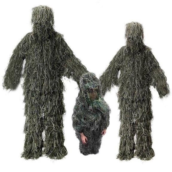 5 In 1 3D Leafy Camouflage Ghillie Suit, Light Breathable Hunting Camo Outfit, Full Set Portable Concealment Clothing for Outdoor Hunting Shooting Bird Watching Halloween Cosplay