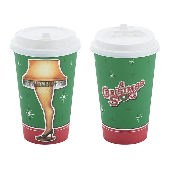 5 1/4" 16 oz. A Christmas Story Disposable Paper Coffee Cups with Lids - 12 Count