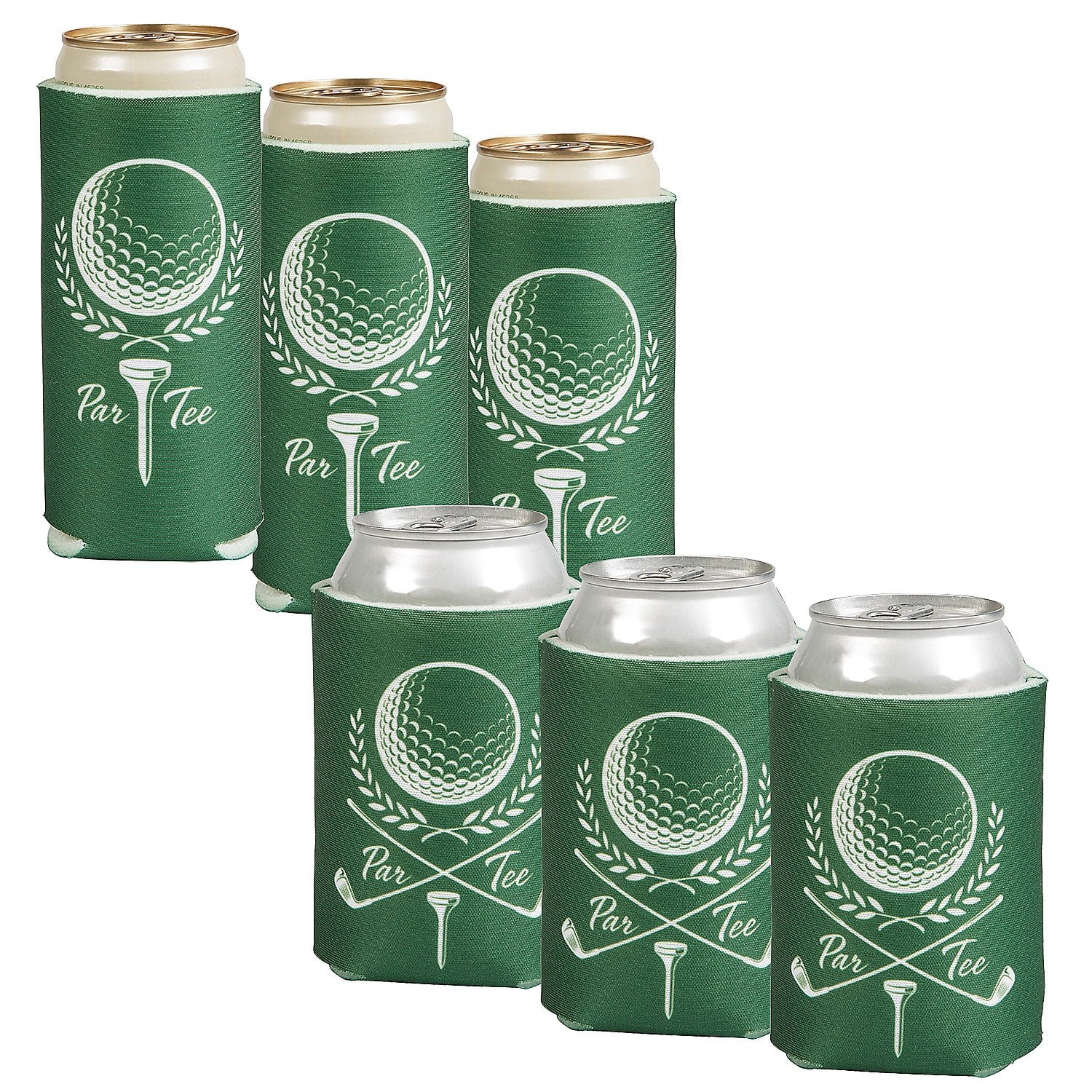5 1/4" – 6 1/2" Golf Party Slim & Standard Foam Can Coolers - 24 Piece