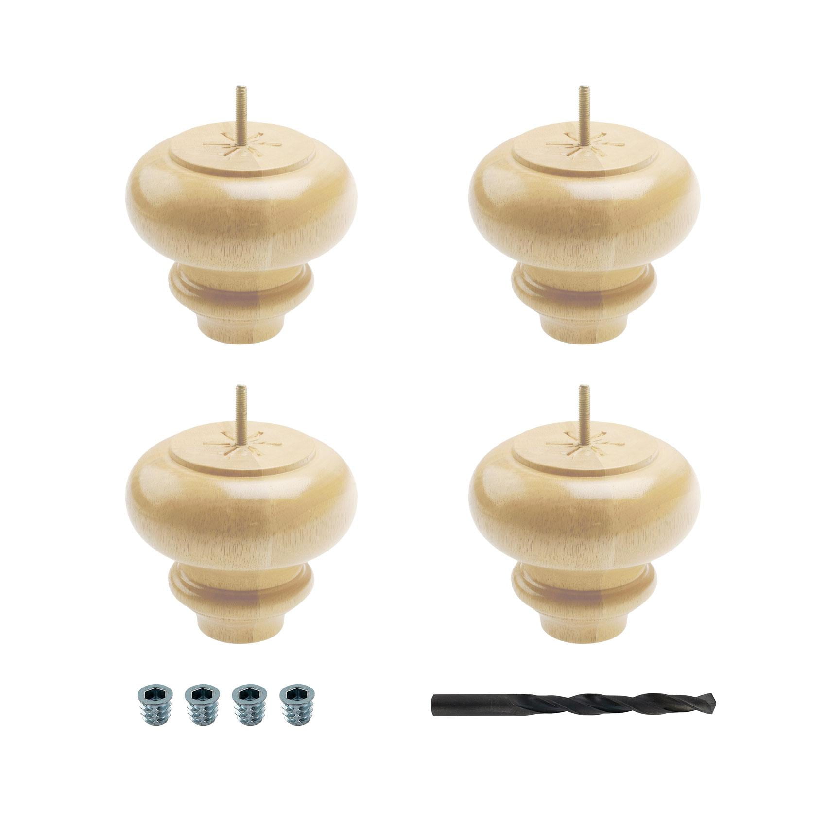 6-Inch Unfinished Solid Hardwood Round Sofa Legs Set