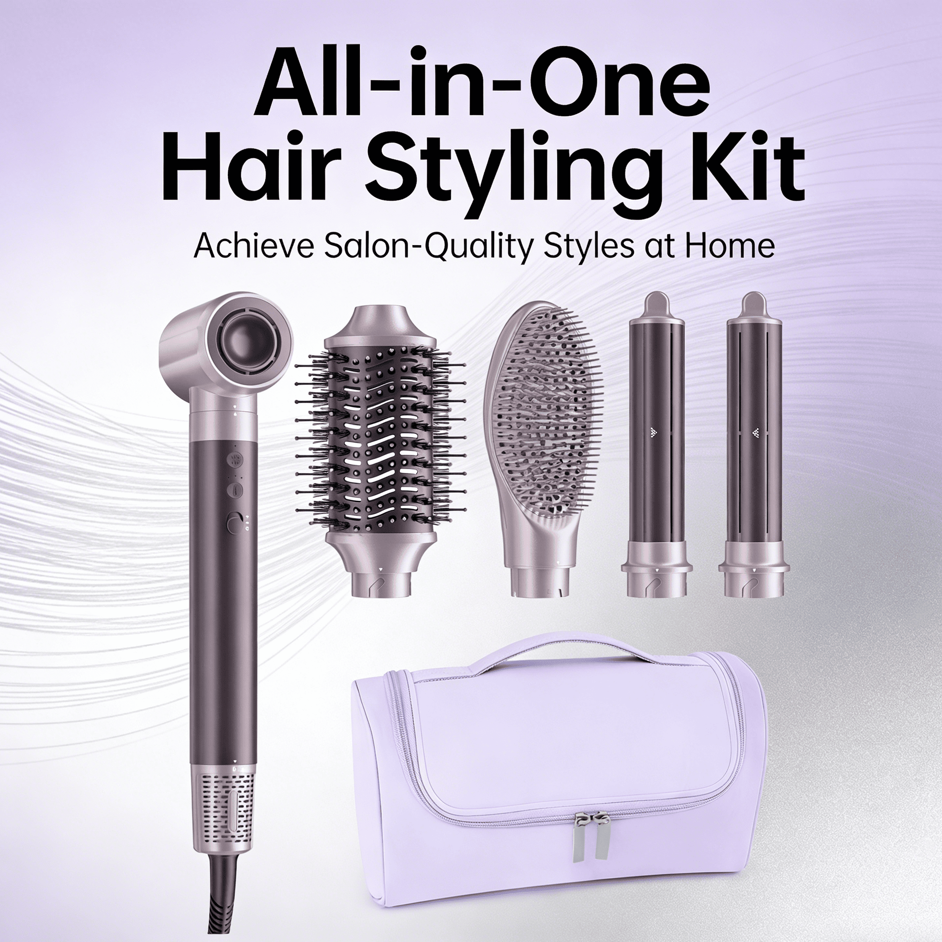 5 in 1 Air Hair Styler Dual Voltage Worldwide Travel Hair Dryer Brush Auto Wrap Curlers No Heat Damage Ionic Styling Fast Drying Volume Straightening with Travel Bag Festival Gift