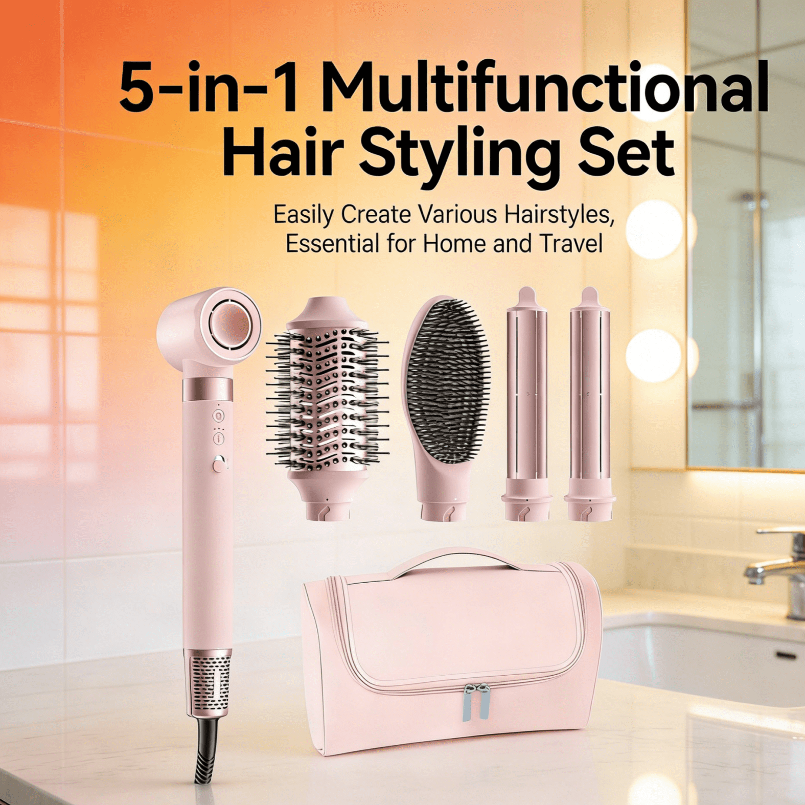 5 in 1 Air Hair Styler High Speed Motor Auto Wrap Curlers Ionic Anti Frizz No Heat Damage 1400W 2 Speeds 5 Settings for All Hair Types Travel Storage Festival Gift
