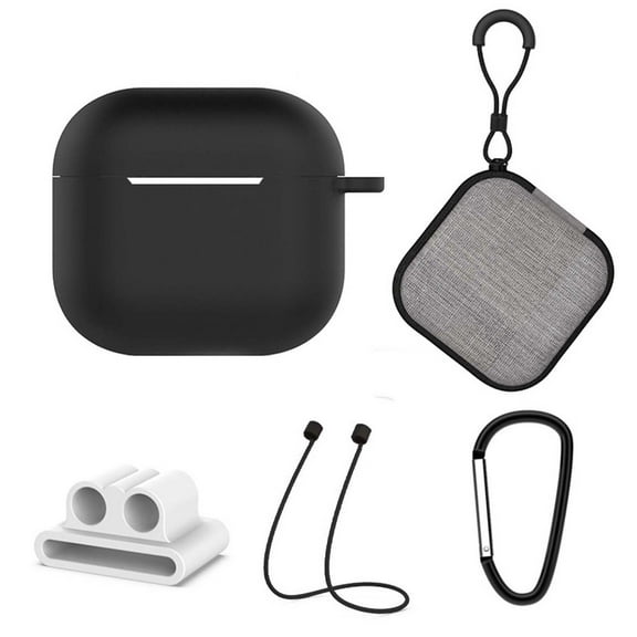 5 in 1 for AirPods 4th Generation Case Accessories Set Kit, Silicone Protective AirPods Case with Anti-Lost Straps/Watch Band Holder/Storage Box/Keychain,Black