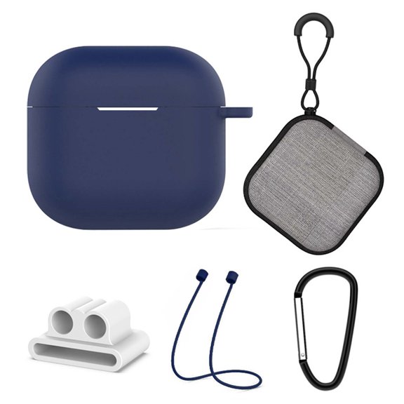 5 in 1 for AirPods 4th Generation Case Accessories Set Kit, Silicone Protective AirPods Case with Anti-Lost Straps/Watch Band Holder/Storage Box/Keychain,Blue