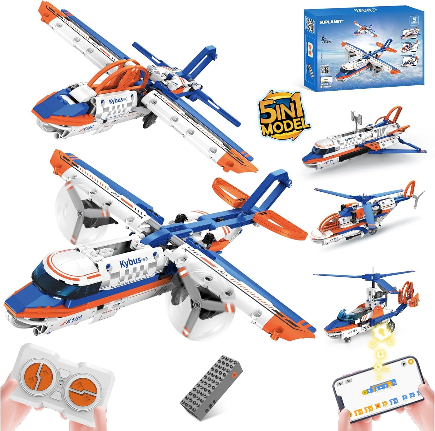 5 in 1 Airplane Building Block Set with APP & Remote Control STEM Toy,DIY Aircraft Building Kit Rechargeable Airplanes Model Toys Gifts for Boys Age 8-14 (325 PCS)