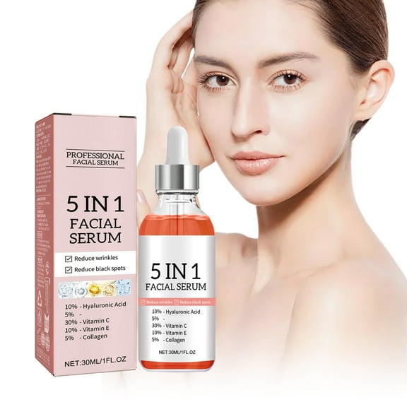 5 In 1 Anti-Aging Facial Serum With Vitamin C, Vitamin E, Hyaluronic Acid, Collagen and Nicotinamide, Facial Moisturizing, Nourishing, Anti-wrinkle, Firming