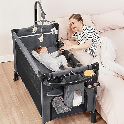 5 in 1 Baby Bedside Crib & Playpen Pack and Play with Diaper Changer and