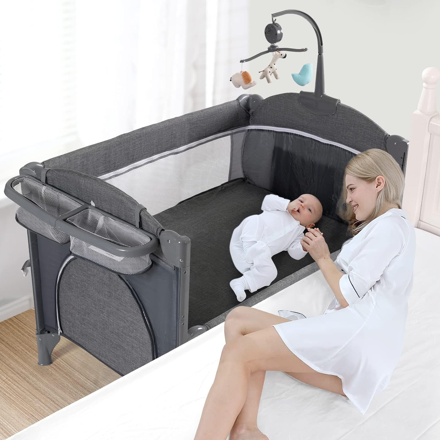 5 in 1 Baby Crib, Baby Beside Sleeper, Pack and Play with
