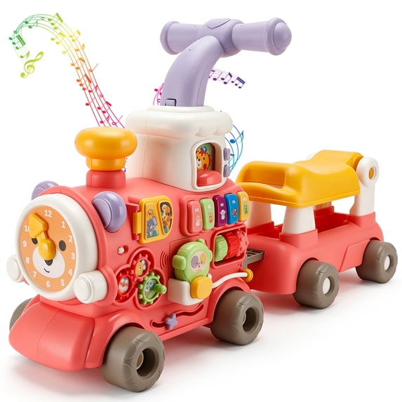 5 in 1 Baby Push Walker with seat for Baby Boy, Activity Center Learning to Walk, Sit to Stand, Early Learning Push Toys for Infant, Walking Toys Gift for Toddler Red