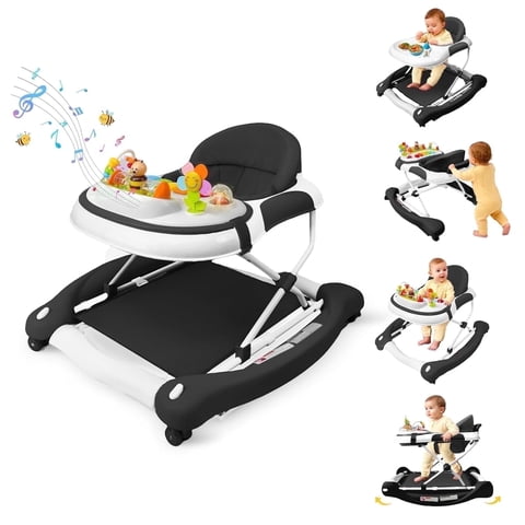 5 in 1 Baby Walker (Walk,Jumper,Rocking,Push,Bouncer) for Boys Girls,Foldable,Music & Light,Height Adjustable,Wheels for Infant Babies,Black