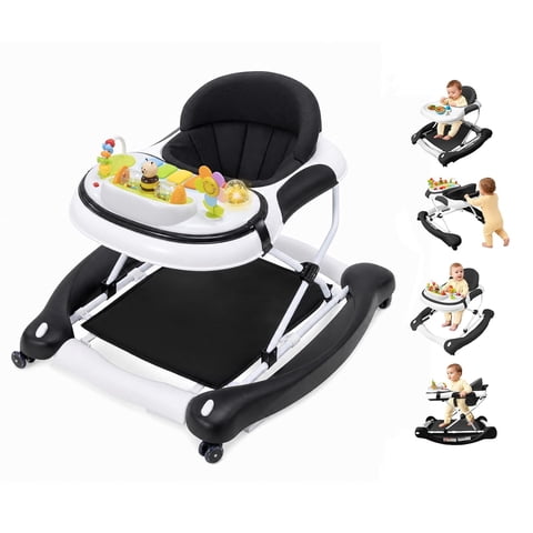 5 in 1 Baby Walker (Walk,Jumper,Rocking,Push,Bouncer) for Boys Girls,Foldable,Music & Light,Height Adjustable,Wheels for Infant Babies,Black