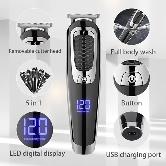 5 In 1 Beard Trimmer for Men - Professional Multi-functional Hair Clippers, Electric Razor for Nose, Body, and Face, USB Rechargeable Grooming Kit - Perfect Gift for Men by KOMINGDON