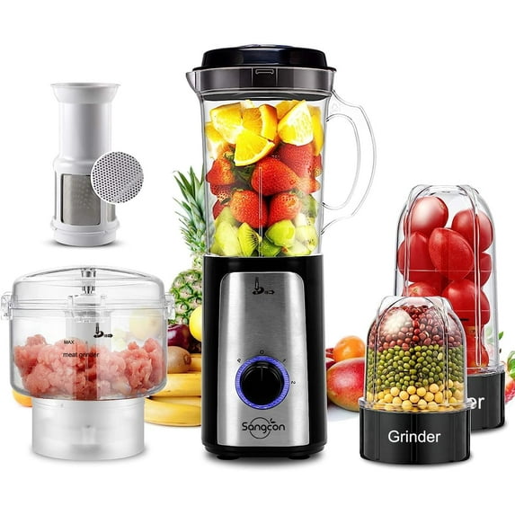 5 in 1 Blender and Food Processor Combo for Kitchen, Small Electric Food Chopper for Meat and Ve table, 350W High Speed Blenders with 2 Speeds and Pulse for Smoothies and Shakes